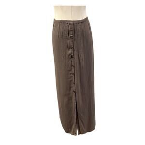 Vintage Clio Button Front Mid Skirt Women Large Taupe Fall Boho Y2K Chic Office